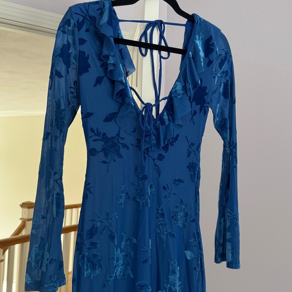 NWT HELLO MOLLY FRIENDS TO LOVERS LONG SLEEVE MAXI DRESS BLUE - Picture 11 of 13